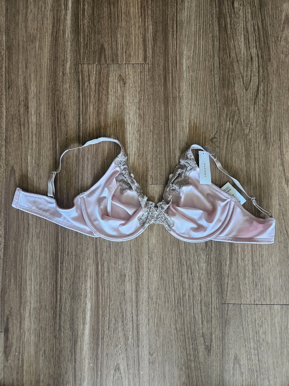 Natori Blush Pink Satin Underwire Lace Trim Bra 36DD